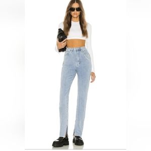 WEWOREWHAT slit hem jean in light blue wash